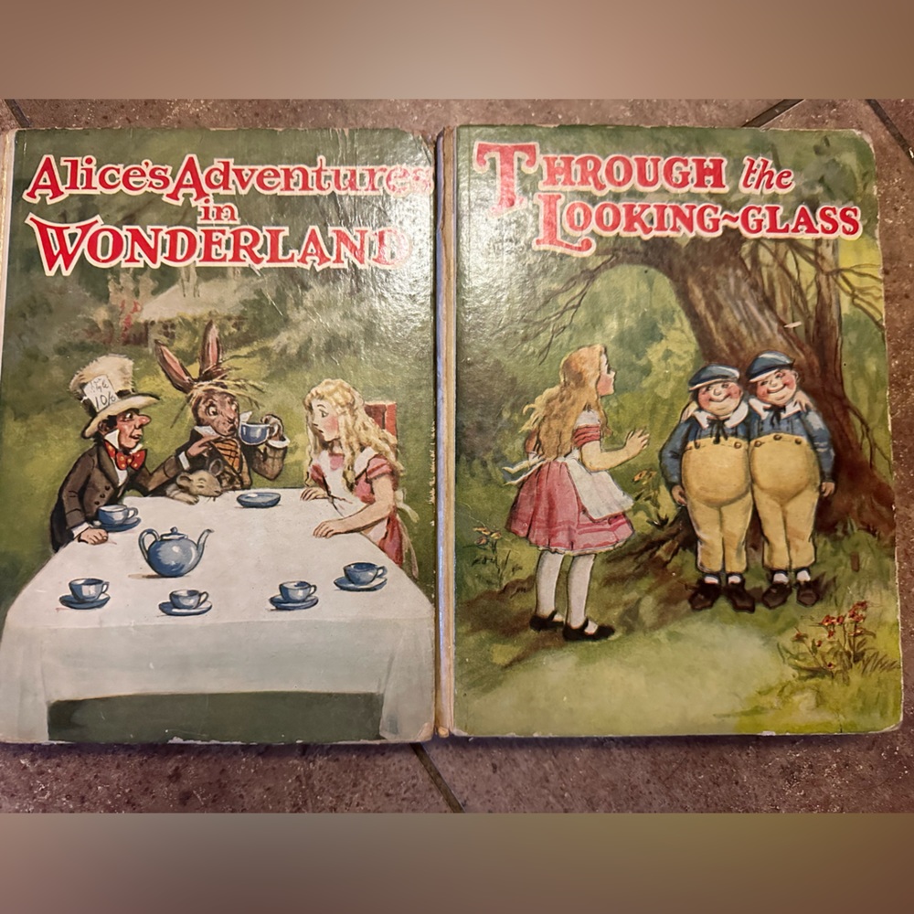 Antique set Alice’s Adventures in Wonderland & Through the Looking Glass vintage